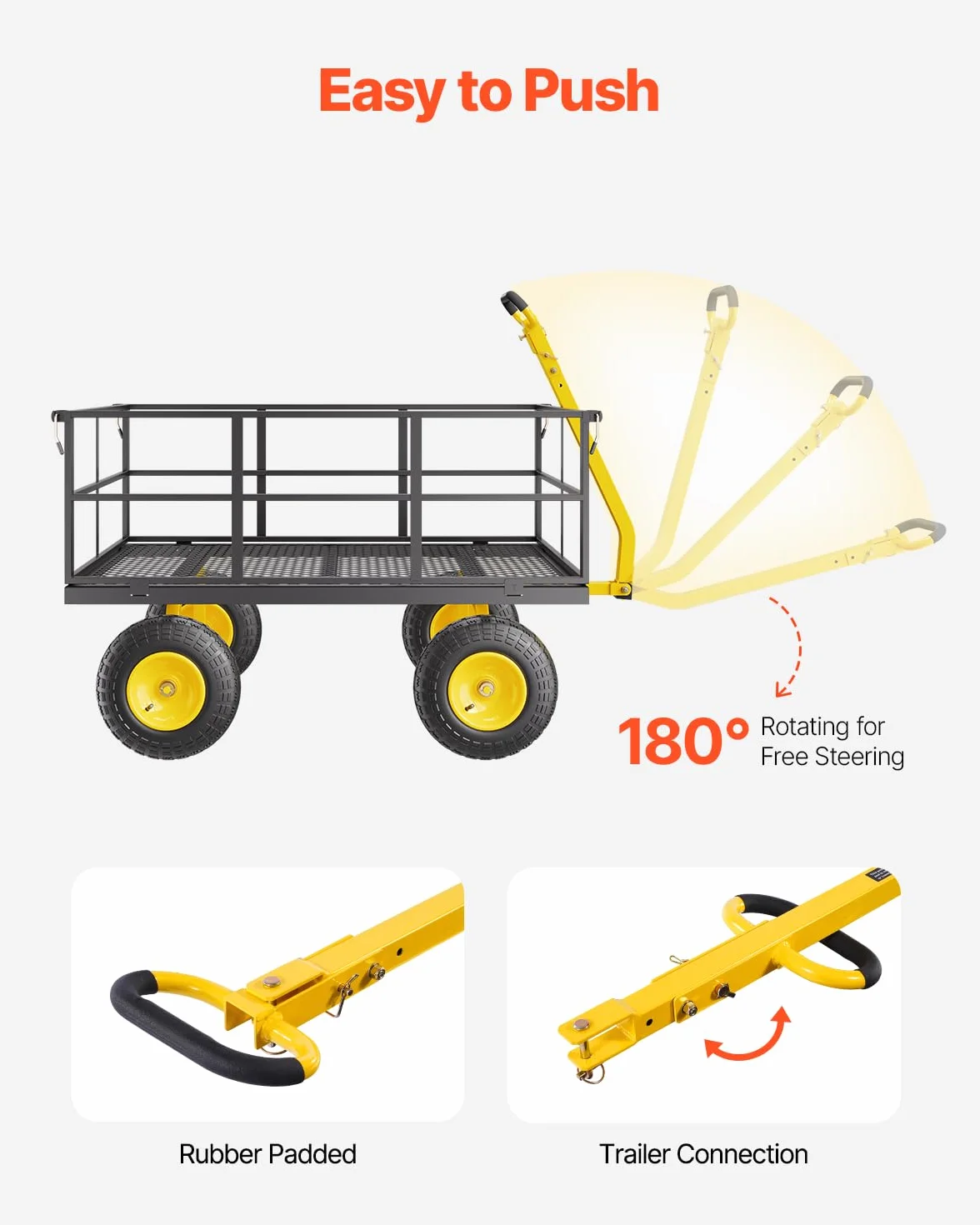 VEVOR Wózek ogrodowy ze stali nierdzewnej 635 kg Heavy Duty Holowanie Wózek ogrodowy, Zewnętrzna metalowa przyczepa ogrodowa z oponami 330 mm Zdejmowane boki z siatki