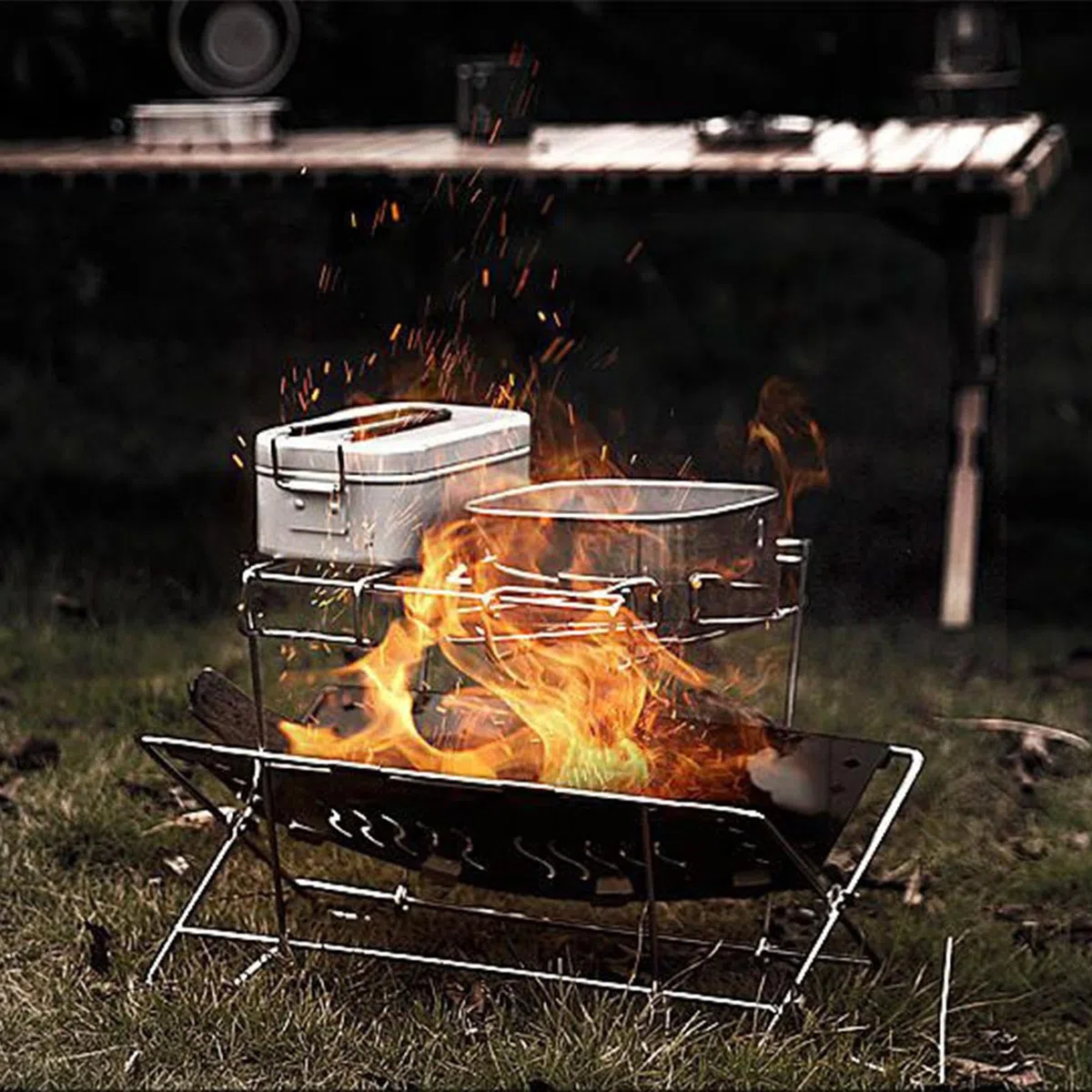 Podstawka Do Ogniska Stal Nierdzewna Składany Turystyczny | Przenośny Organizer Ogniskowy, Akcesoria Grillowe Do Ogrodu I Barbecue