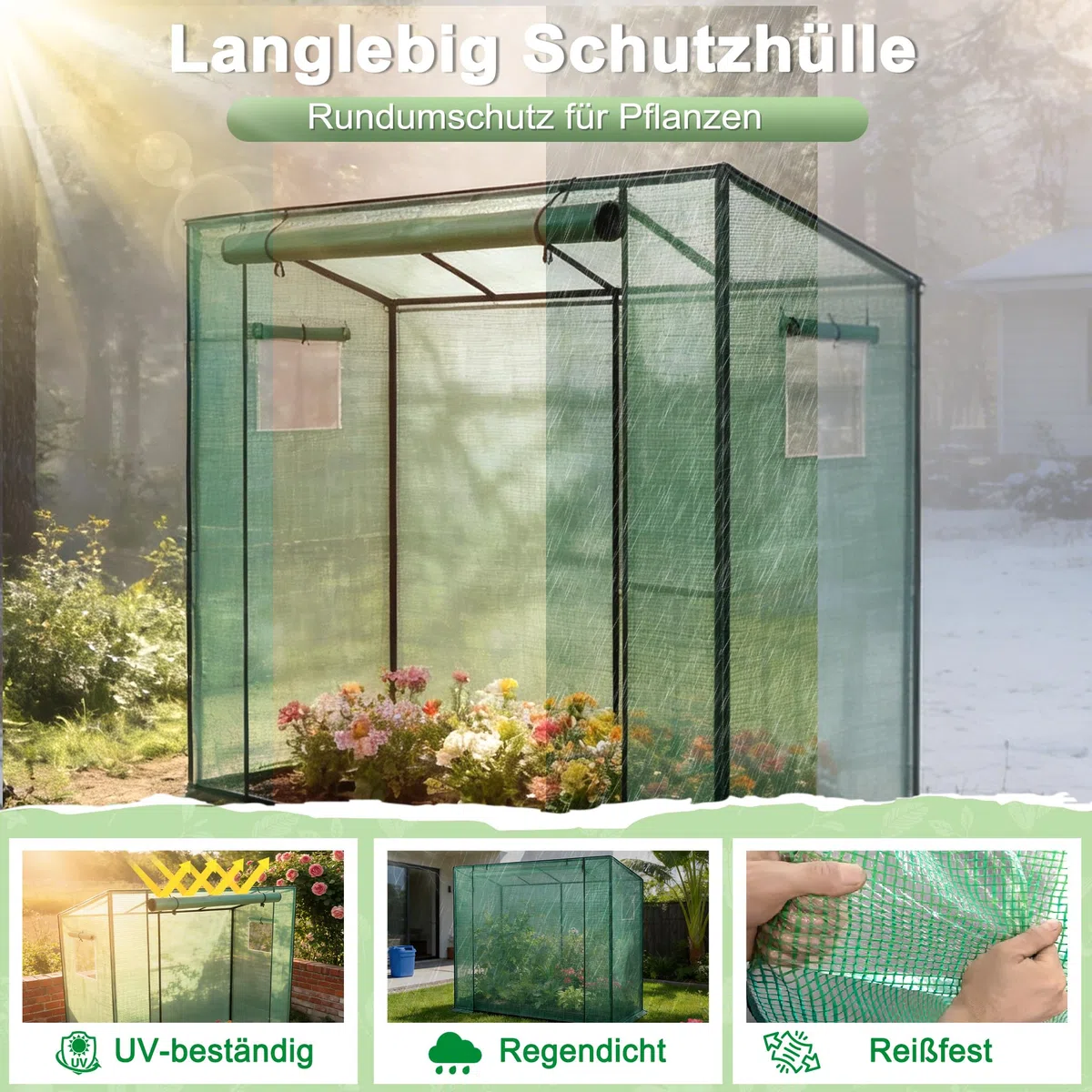 YRHome Dach skośny, 200 x 80 x 150 cm, z drzwiami i zwijanymi oknami, oddychająca szklarnia, rury ze stali ocynkowanej, ochrona przed promieniowaniem UV do warzyw, zielona