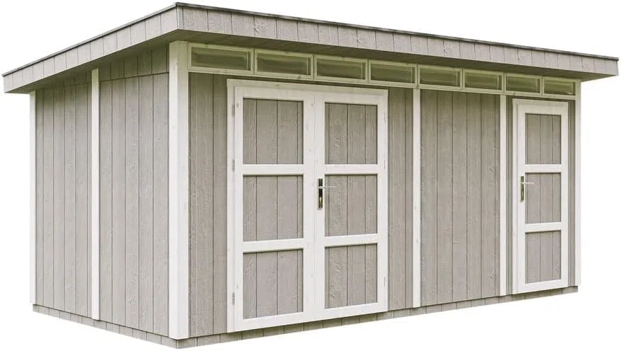 Domek ogrodowy w jakości premium 8,52 + 2,95 m² - dł. 530 x szer. 279 cm - z podłogą, dachówkami bitumicznymi, zestaw farb - konstrukcja paneli LP Smartside - szopa ogrodowa - M905C - TUNDRA GREY