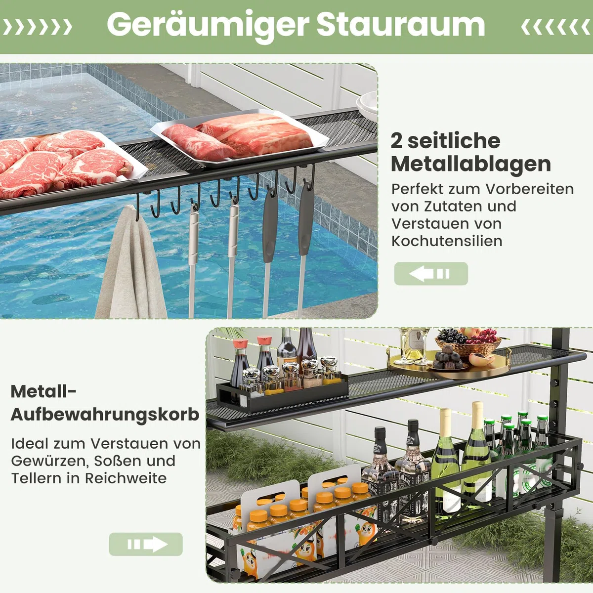 COSTWAY pawilon do grillowania z podwójnym dachem, półkami bocznymi, koszami metalowymi, hakami i otwieraczami do butelek, odporny na warunki atmosferyczne, do ogrodu, na zewnątrz (242 x 153 x 250 cm