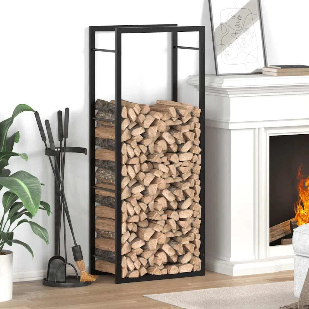 Regał na drewno opałowe, czarny, matowy, stalowy, 50 x 28 x 132 cm, stojak na drewno opałowe, stojak na drewno opałowe, kosz na drewno opałowe, stojak na drewno opałowe, stojak na drewno