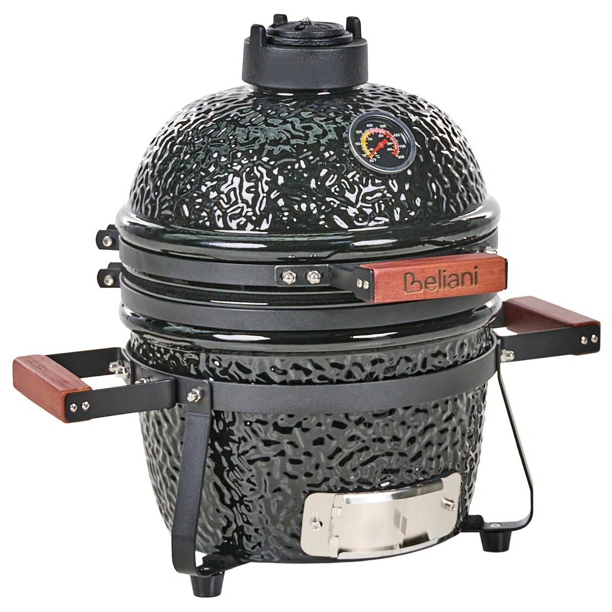 Ogrodowy mini grill węglowy ceramiczny przenośny z pokrywą termometerem rusztem czarny Kamado