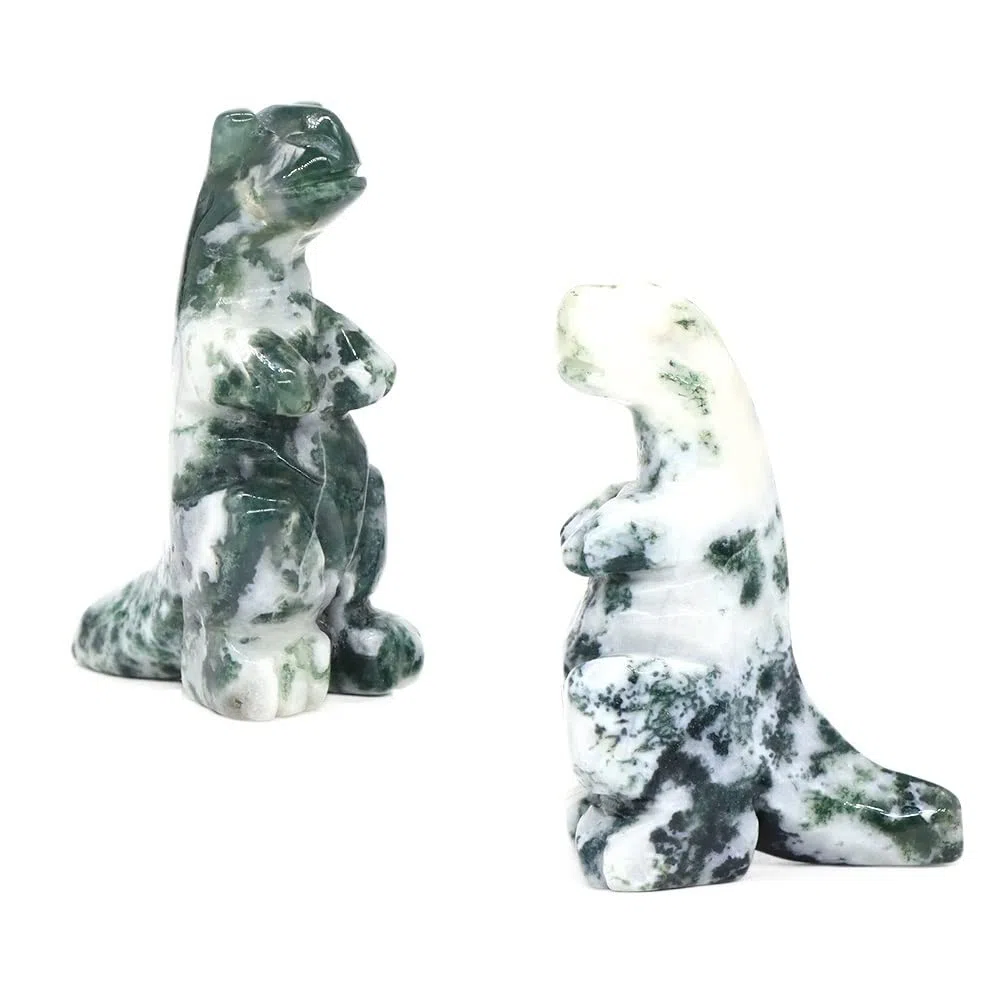 2 "posąg dinozaura kamień naturalny kryształ rzeźbione uzdrawianie Reiki figurka zwierzątko rzemiosło z kamieni szlachetnych dekoracja wnętrz prezent na Halloween (Color : Tree agate, Size : 5 PCS)