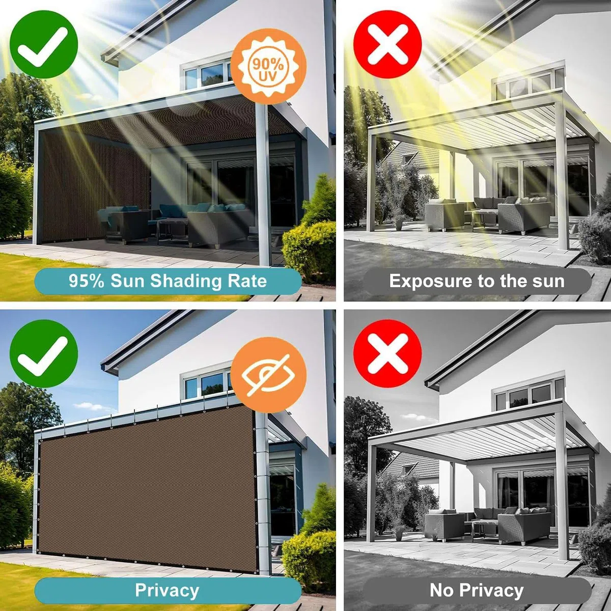 Wodoodporny żagiel przeciwsłoneczny, prostokątny, ochrona przed promieniowaniem UV, 95%, do ogrodu, z nylonową liną i przelotkami, 5,5 x 9 m, idealny na patio i tarasy