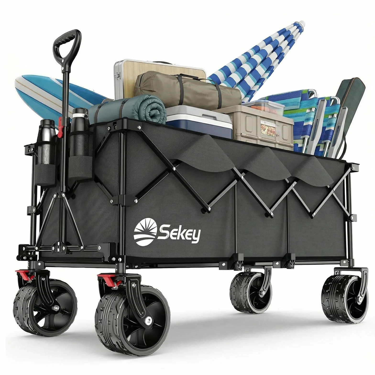 Sekey Wózek składany, 300 l, obciążenie 200 kg, 17 x 10 cm, bardzo szerokie opony do wszystkich terenów, opatentowany, składany z czterech kierunków, XXXL-Super 4013, antracyt