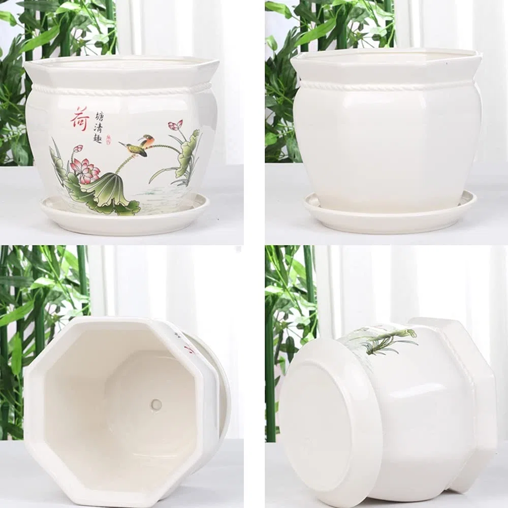Doniczki bonsai w stylu chińskim, ośmiokątne, ceramiczne, doniczki na sukulenty, ozdobne pojemniki na rośliny, doniczki na kaktusy, doniczki na kwiaty z otworem drenażowy