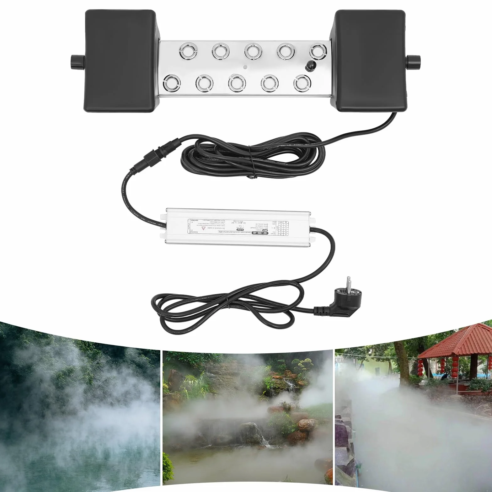 10-głowicowa ultradźwiękowa mgiełka 7 l/h, 350 W z pływakiem IP68, maszyna do mgły ze stali nierdzewnej do stawów, ogrodów i szklarni, generator mgły do kształtowania krajobrazu i imprez