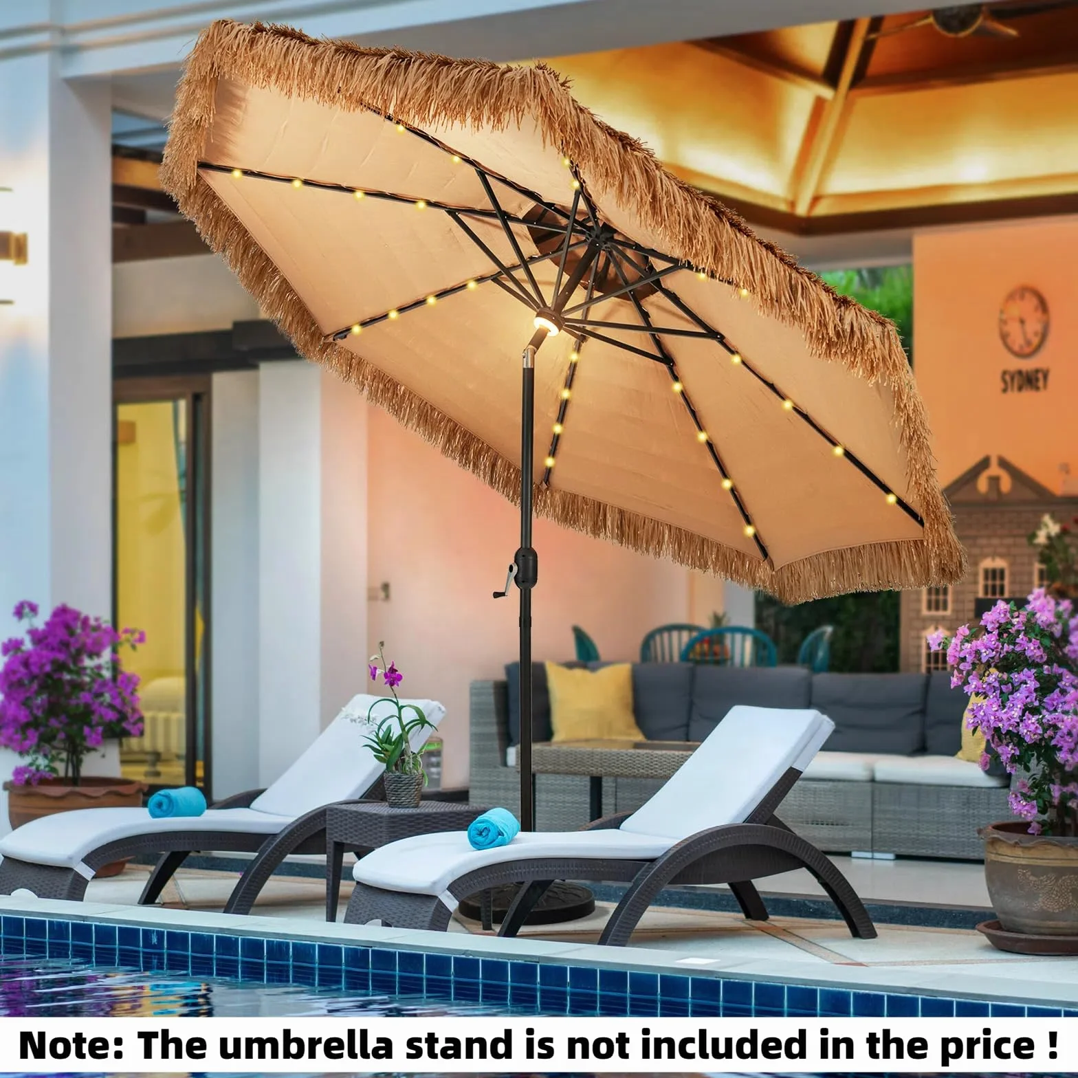 Parasol plażowy KOMFOTTEU Ø270/300 cm, ze słomy PE, nachylony, podwójny dach, do ogrodu