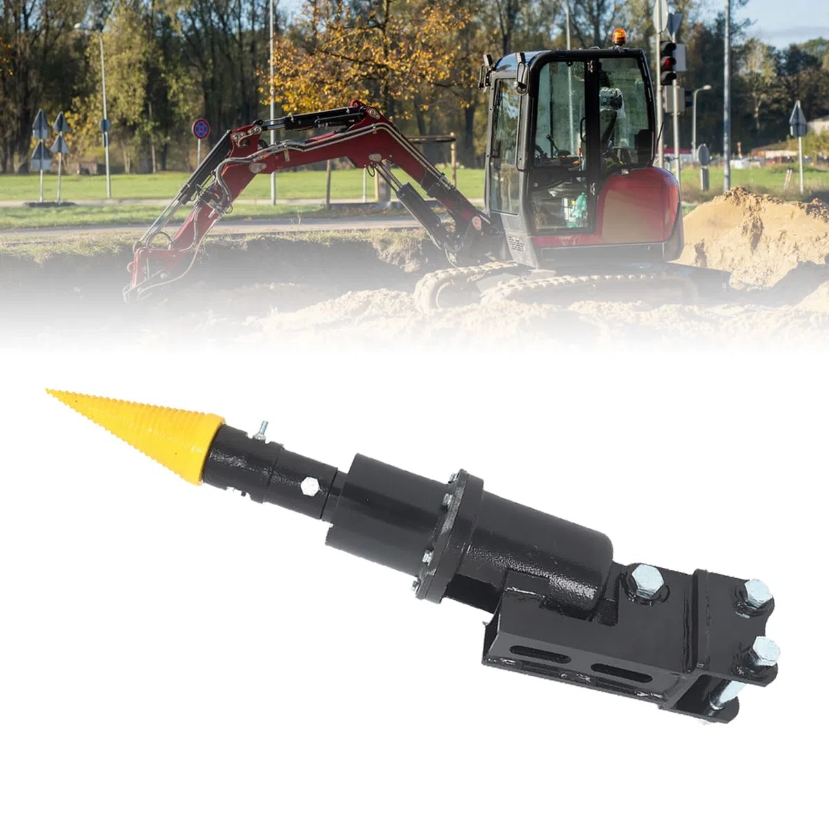 Generic Minikoparka Hydrauliczna łuparka do Kłód Przystawka ślimakowa Wydajne Narzędzie do Rozłupywania Drewna Opałowego i Wiercenia w Ziemi ze Stali Manganowej o Długości 70 Cm