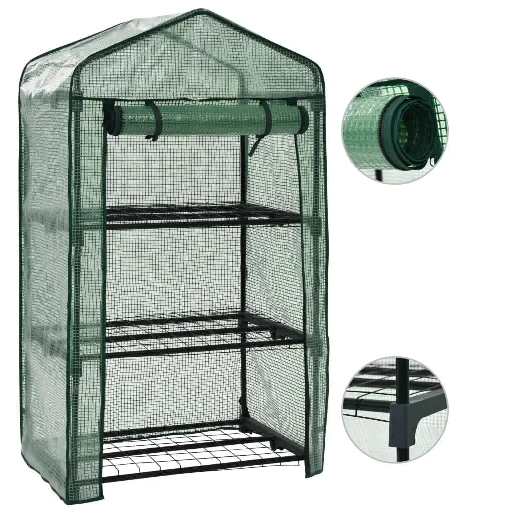 3-stopniowa mini szklarnia 69 x 49 x 125 cm | Odporna na rdzę rama stalowa, zewnętrzna powłoka z polietylenu, drzwi zwijane z zamkiem błyskawicznym, łatwy montaż