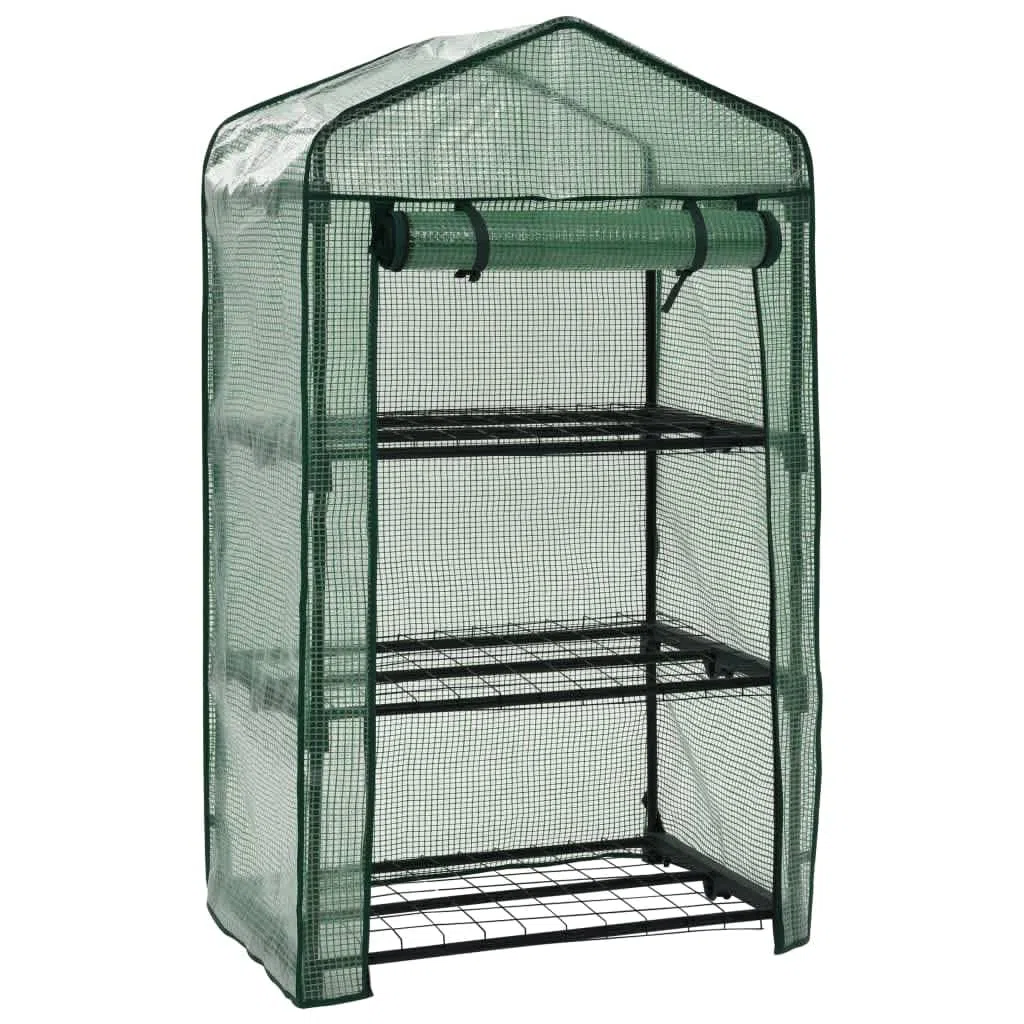 3-stopniowa mini szklarnia 69 x 49 x 125 cm | Odporna na rdzę rama stalowa, zewnętrzna powłoka z polietylenu, drzwi zwijane z zamkiem błyskawicznym, łatwy montaż