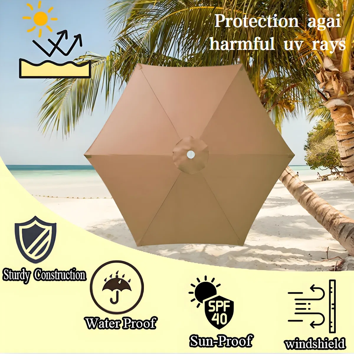 Zapasowy parasol tarasowy, ochrona przed promieniowaniem UV, wodoodporny, 6 żeber, do ogrodu, na stół, parasol, trwały, łatwy w instalacji