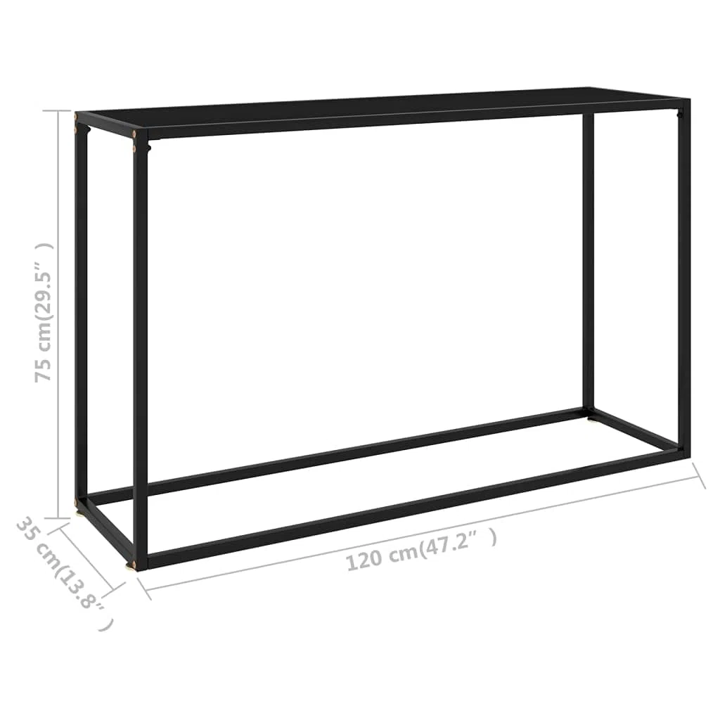 Stolik konsolowy, czarny, 120 x 35 x 75 cm, szkło hartowane, stół do jadalni, meble pomocnicze, ze stali i szkła hartowanego, nowoczesny stolik pomocniczy