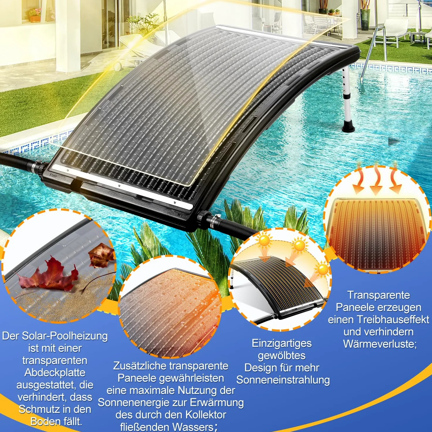 Herrselsam Kolektor słoneczny ogrzewanie basenowe, 2 zestawy, 110 x 69 x 14 cm, ogrzewanie solarne, maksymalny przepływ 10 000 l/h, ogrzewanie basenowe, instalacja solarna do ciepłej wody, prysznica ogrodowego, basenu