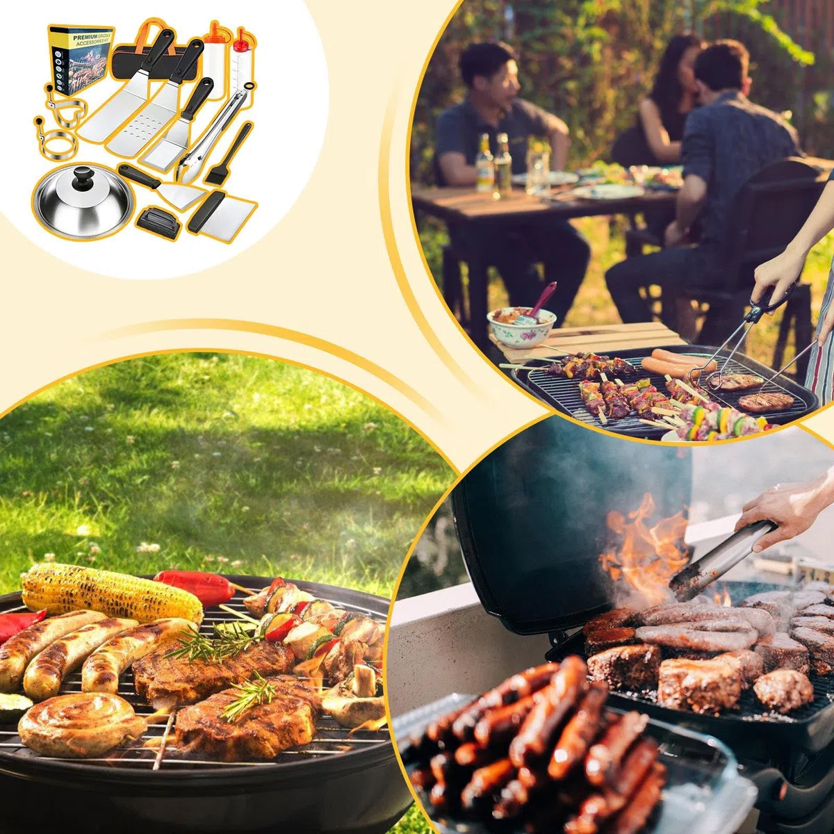 Akcesoria BBQ | Akcesoria BBQ Do Grillowania,14 Sztuk Stal Nierdzewna | Przenośne Wytrzymałe Narzędzia Do Przygotowania Potraw Na Camping Taras Warzywa Krewetki