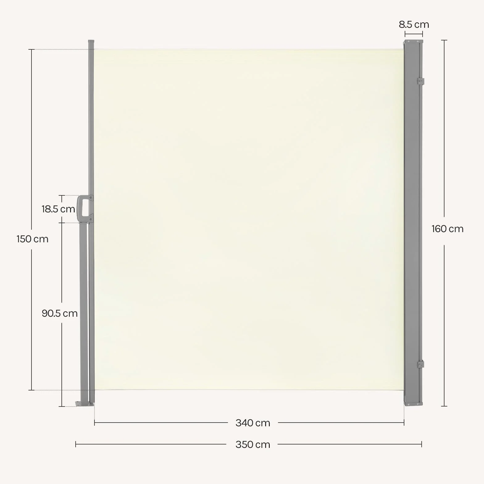 WOLTU Parawan zewnętrzny, wysuwana roleta boczna, 160 x 350 cm, osłona przeciwsłoneczna i ochrona przed wiatrem, do ogrodu, balkonu, tarasu, patio, kremowej