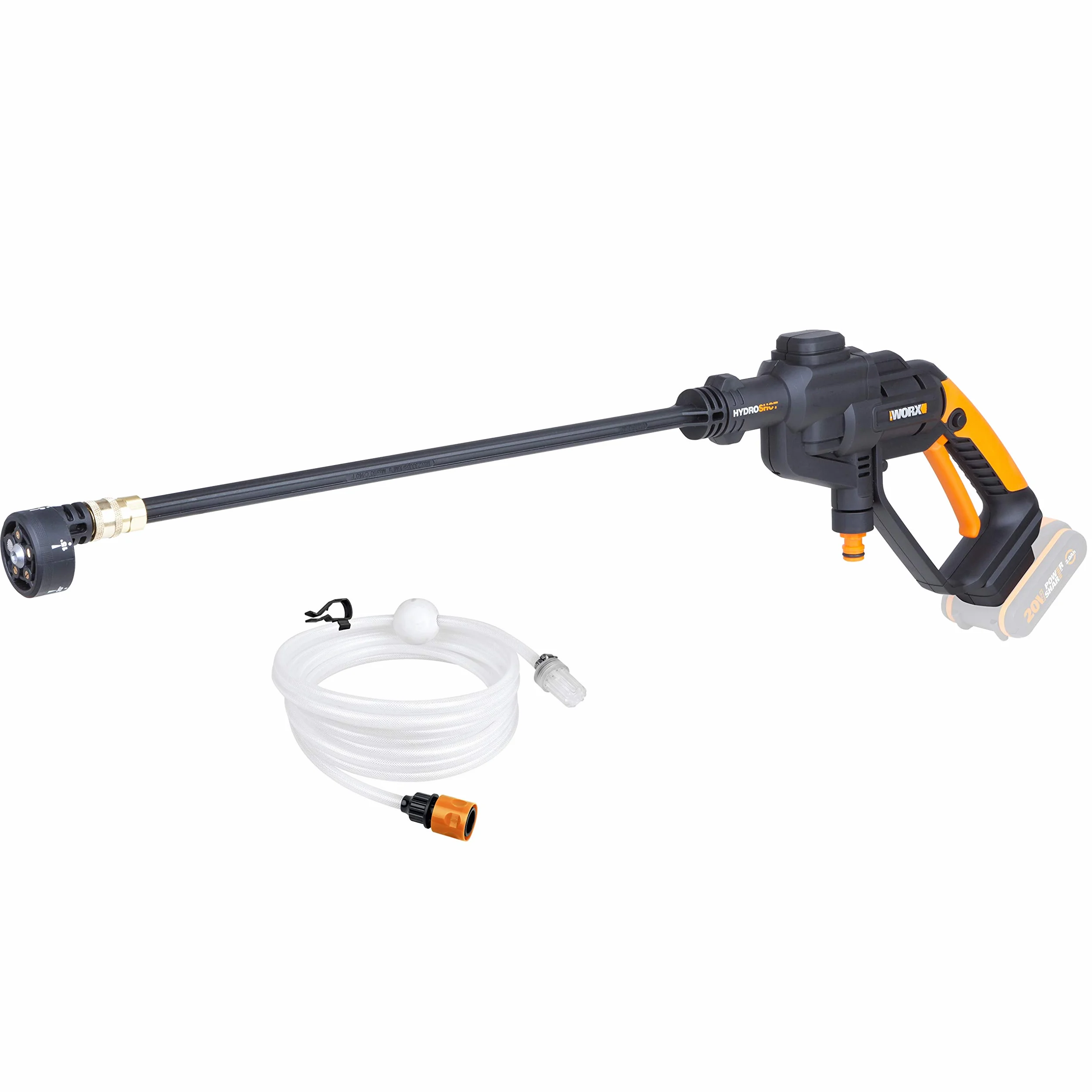 WORX WG620E.9 Hydroshot Akumulatorowa Myjka Wysokociśnieniowa 20 V, Mobilna Myjka Wysokociśnieniowa z Wieloma Dyszami Natryskowymi, Wąż 6 m, bez Akumulatora i Ładowarki
