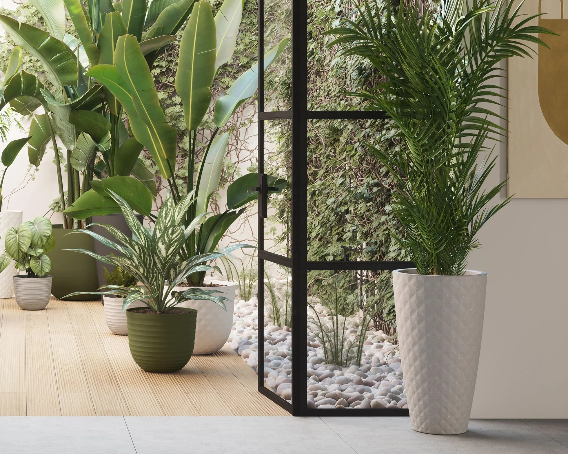 Artevasi Havana Tropical wysoka doniczka, do wewnątrz i na zewnątrz, z wkładką, 70 cm, kolor: biały granit