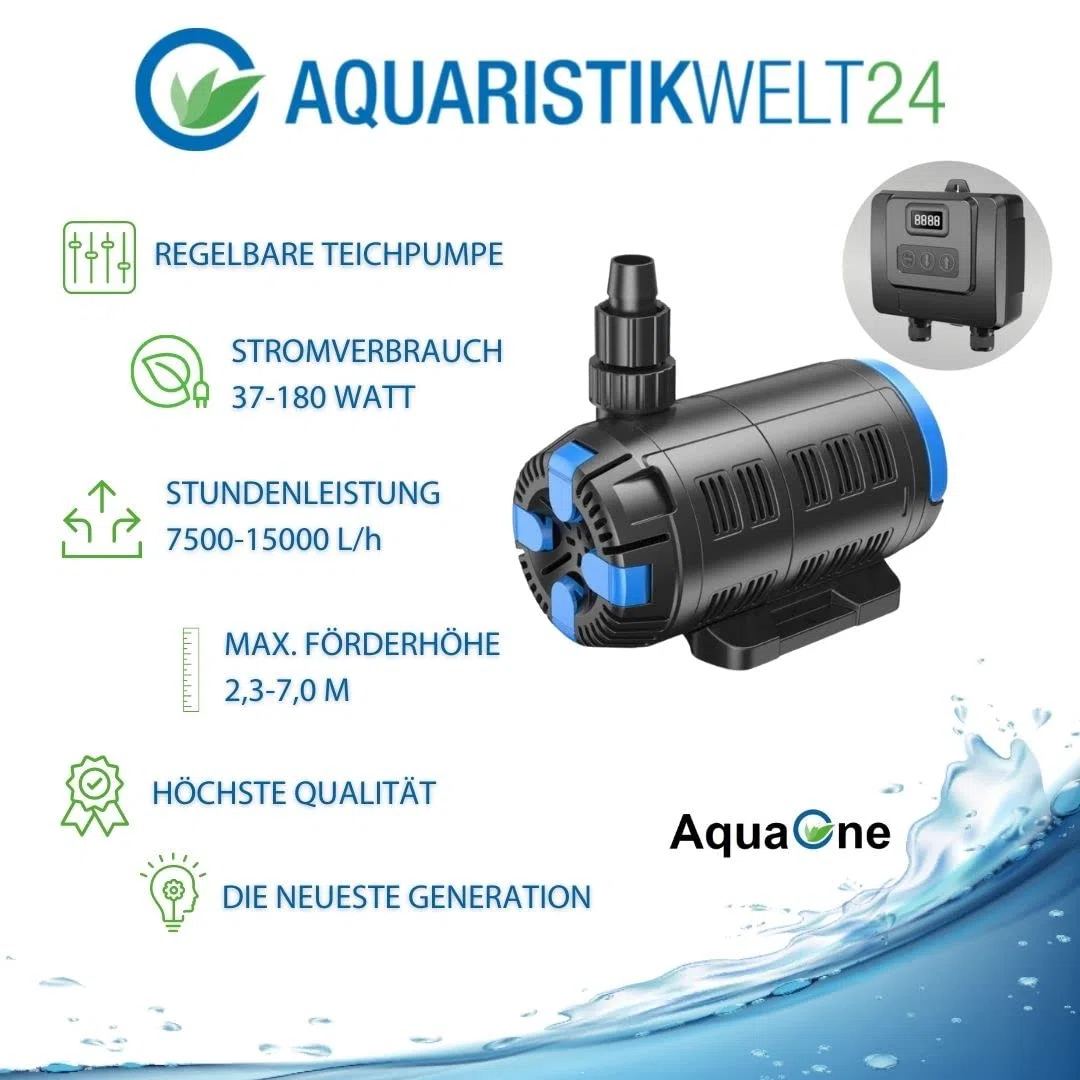 AquaOne Zestaw filtrów do oczka wodnego z pompą do stawu, instalacja filtrująca CPA-75000 do oczka wodnego do 100 000 litrów I kompletny zestaw z regulowaną lampą UV Eco Pompa 37-180 Watt Skimmer wąż do stawu nr 67