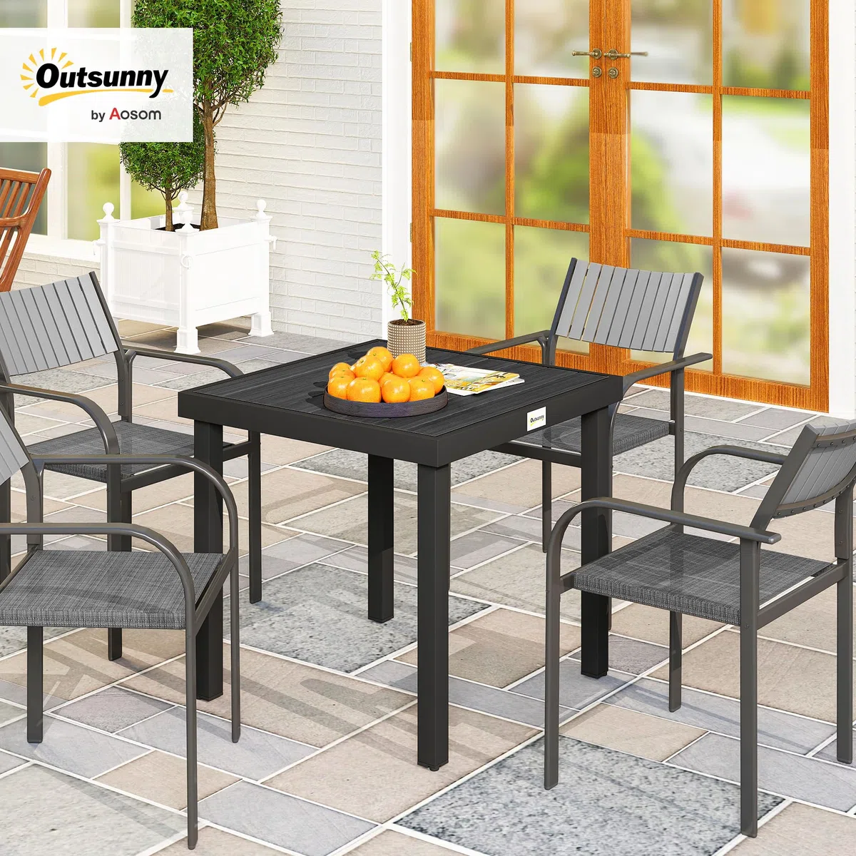 Stół ogrodowy dla 4 osób, aluminiowy, czarny, plastikowy