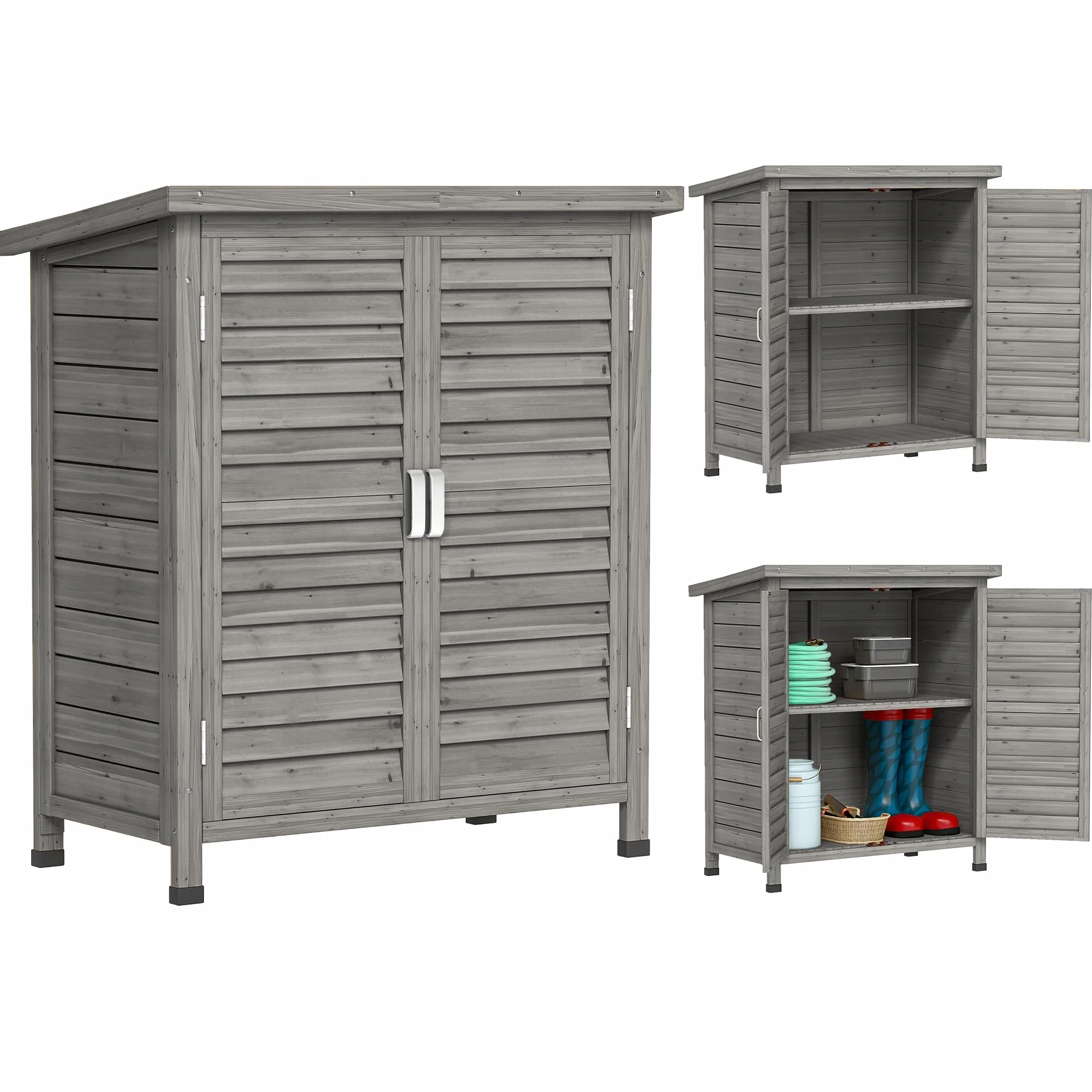 Outsunny Szafka ogrodowa szopa ogrodowa na narzędzia stojące niedz. 87L x 46,5l x 96,5H cm Półka Drzwi żaluzjowe Dach asfaltowy Szary