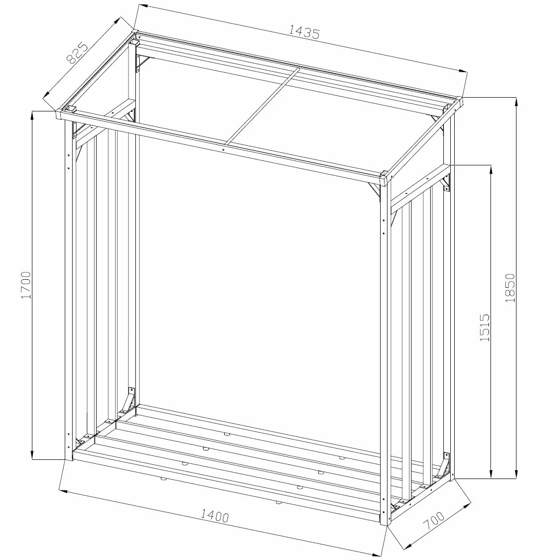 QUICK STAR Metalowy regał na drewno kominkowe antracyt 143 x 70 x 185 cm, stojak na drewno opałowe do ogrodu, 1,8 m³ / 2,5 SRM, magazyn drewna kominkowego, pomoc do układania drewna na zewnątrz.