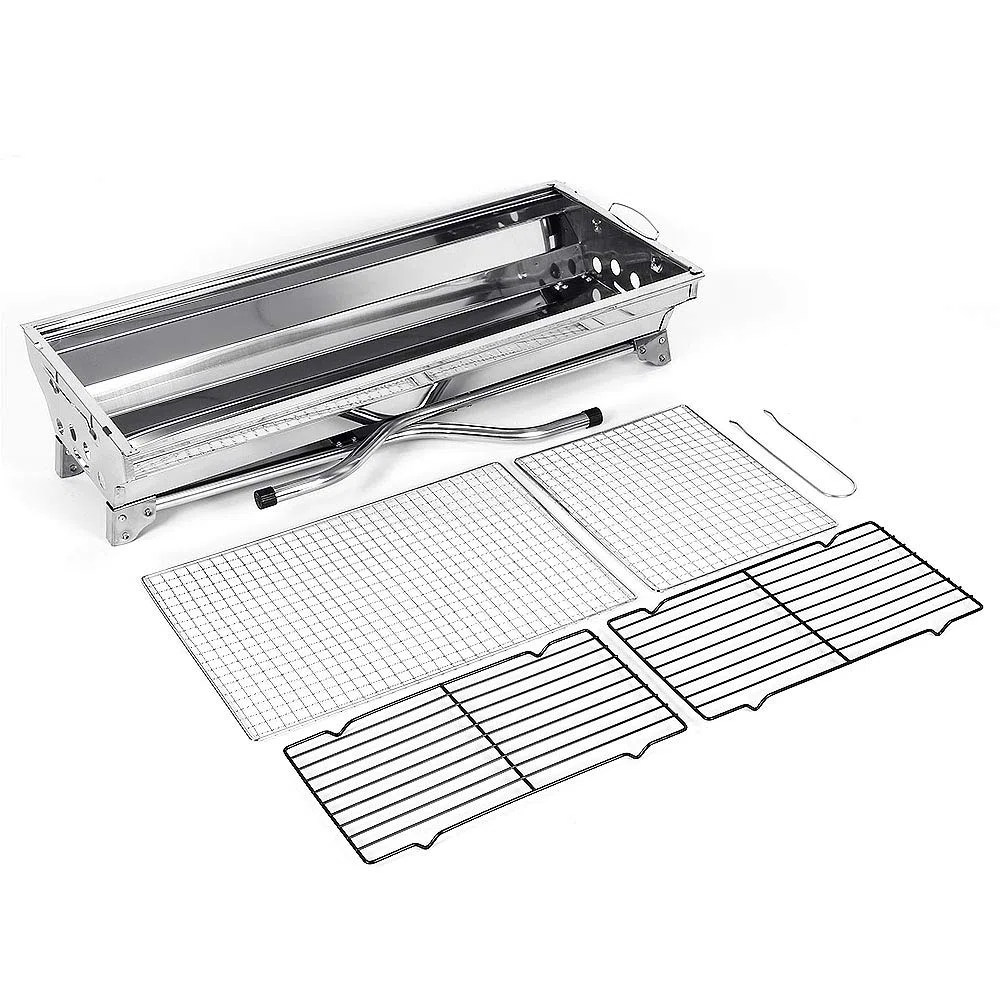 Przenośny składany grill ze stali nierdzewnej grill stołowy z podwójnymi skrzydłami do grilla ogrodowego (73 x 33 x 71 cm)