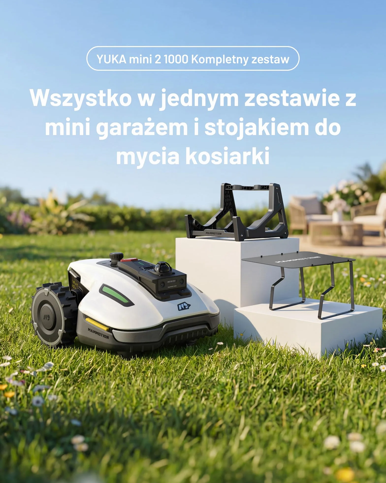 MAMMOTION YUKA mini 2 1000 Robot Koszący bez Kabla Ograniczającego, 1000 m², Nawigacja 360° LiDAR + Kamera AI, Wykrywanie 300 Przeszkód, DropMow
