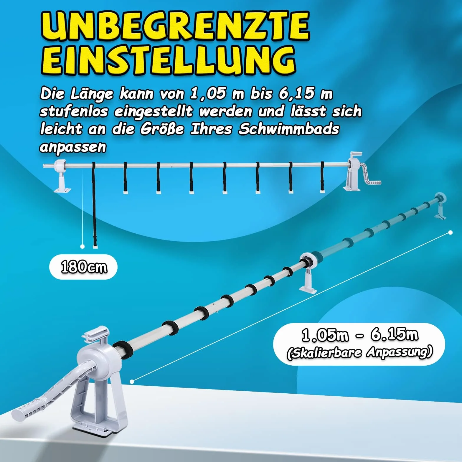 Froadp Zwijacz basenowy, akcesoria do basenu, z aluminium, 105-615 cm, osłona basenu, odporna na warunki atmosferyczne, do plandeki basenowej i plandeki solarnej