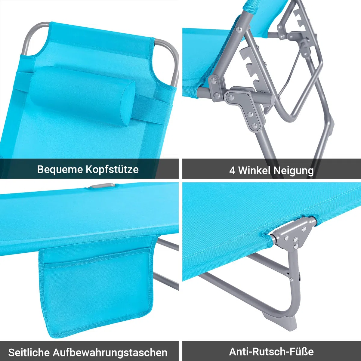 SoBuy OGS35-Bx2 Leżak Plażowy Leżak Plażowy Ogrodowy Składane z Poduszką i Boczną Torbą 2 szt. szer. x wys. x gł.: ok. 195 x 29 x 62 cm