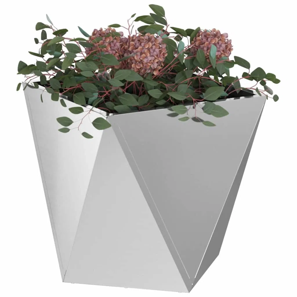 Donica 2 szt Srebrny 50x50x50 cm Stal Galwanizowana Do Ogrodu Tarasu Pojemnik na Rośliny Ozdobne Dekoracyjny Wytrzymały Nowoczesny Design