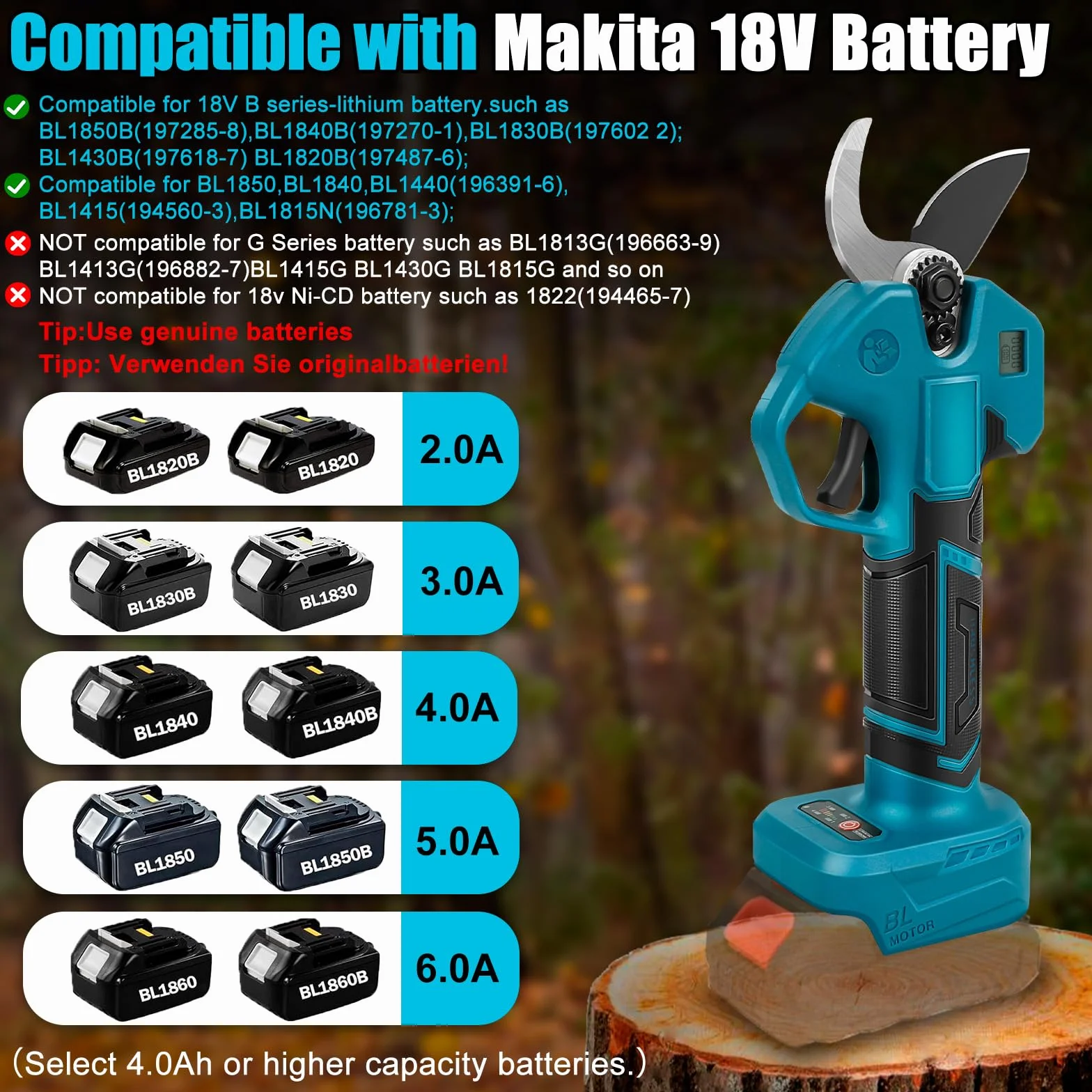Makita Akumulatorowe nożyce do gałęzi bezszczotkowe 50 mm 35 mm 2 m