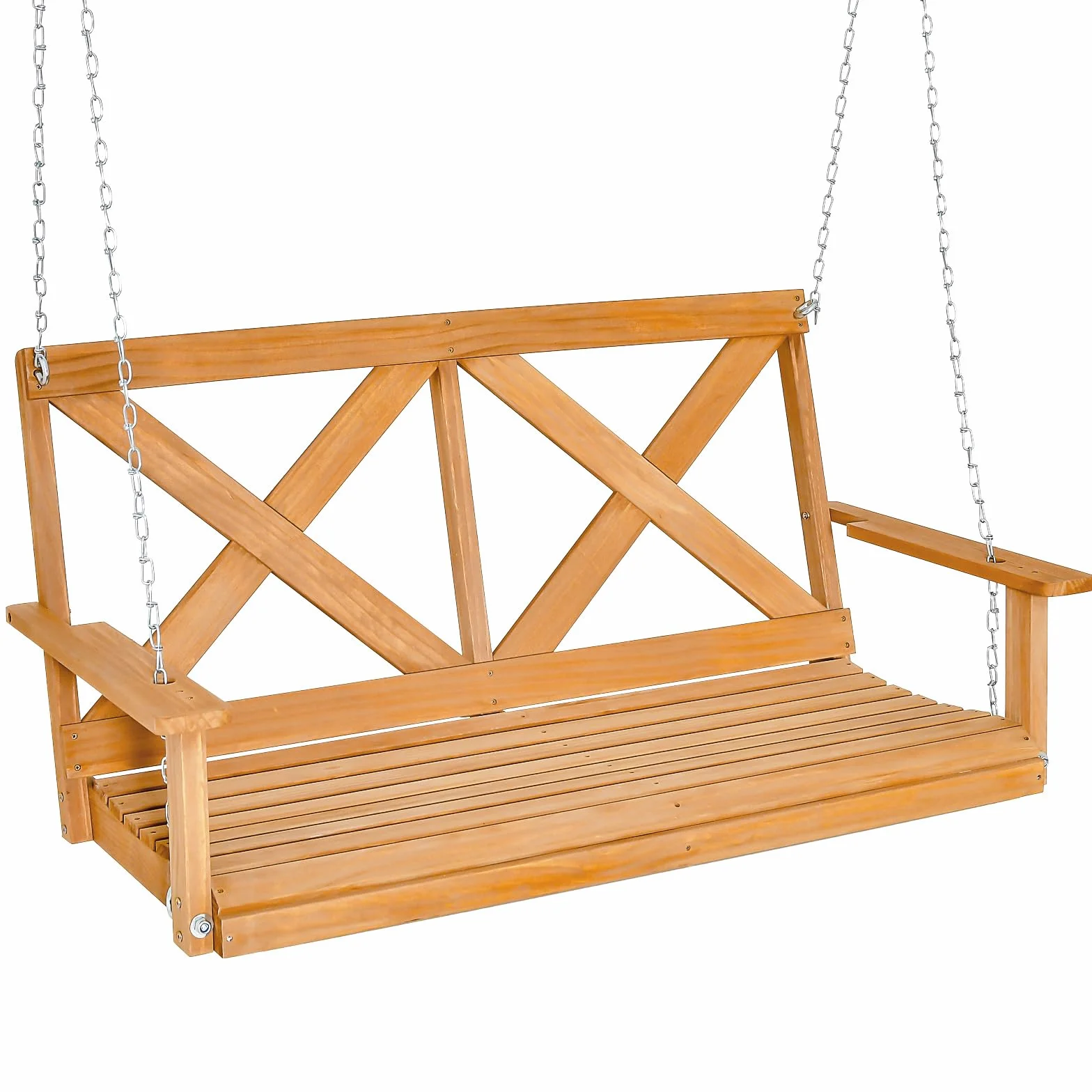 COSTWAY Ławka wisząca z litego drewna 2-osobowa huśtawka ogrodowa 240 kg 134 x 60 x 65 cm naturalna