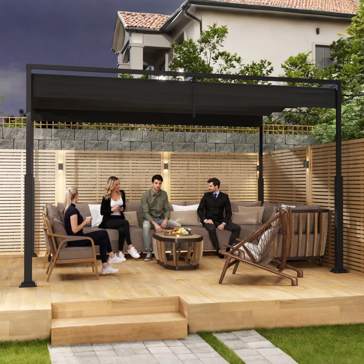 UISEBRT Pergola metalowa, 3 x 4 m, wodoodporna, stabilna, odporna na zimę, pawilon z dachem żaluzjowym, zadaszenie wolnostojące z sufitem rozsuwalnym, osłona przeciwsłoneczna do ogrodów i tarasów