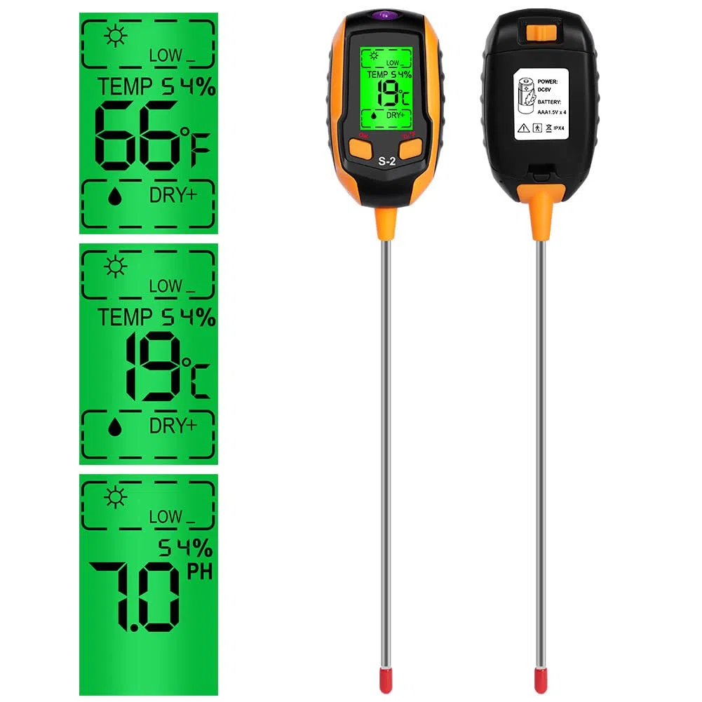 flintronic Tester gleby 5 w 1 pH-metr, cyfrowy tester z termometrem do roślin mierzący oświetlenie, temperaturę, PH, wilgotność gleby i wilgotność otoczenia, do ogrodu i trawnika