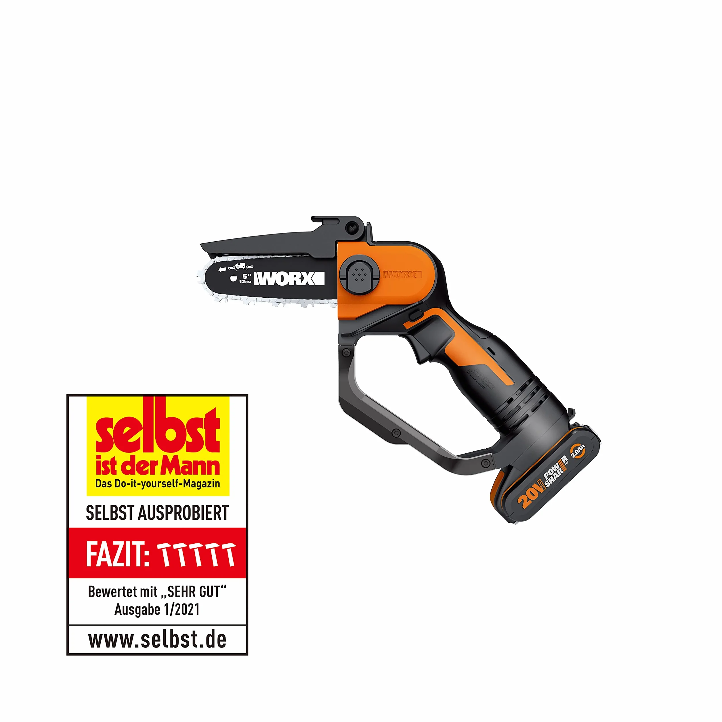 WORX Mini akumulatorowa piła łańcuchowa 18V (20V MAX) WG324E.1, PowerShare, przenośna mini piła łańcuchowa elektryczna, pręt 12 cm