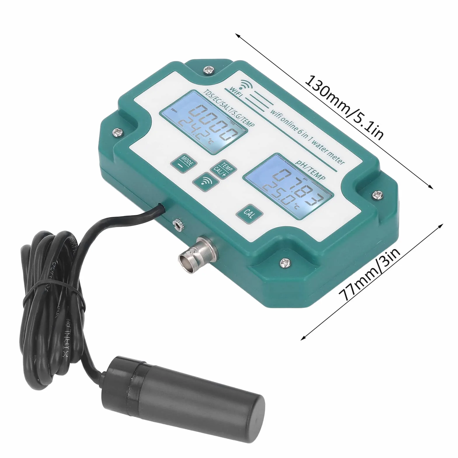 Miernik Jakości Wody Wysoka Precyzja 6 w 1 PH TDS EC SG Tester Temperatury Soli Połączenie WiFi Detektor Jakości Wody do Wody Pitnej(Wtyczka UE)