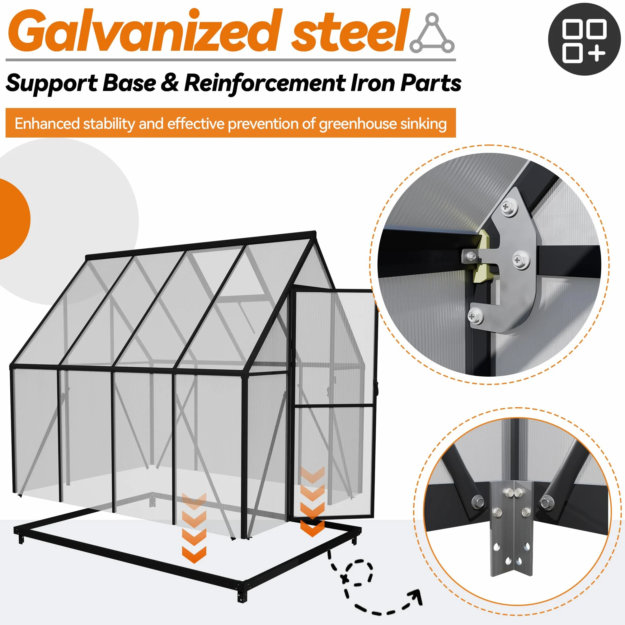 Froadp Szklarnia z aluminium z fundamentem, 230 x 180 x 195 cm, szklarnia ogrodowa 4 mm, płyty komorowe PC, odporna na warunki atmosferyczne, szklarnia na pomidory z oknami, do ogrodu i hodowli