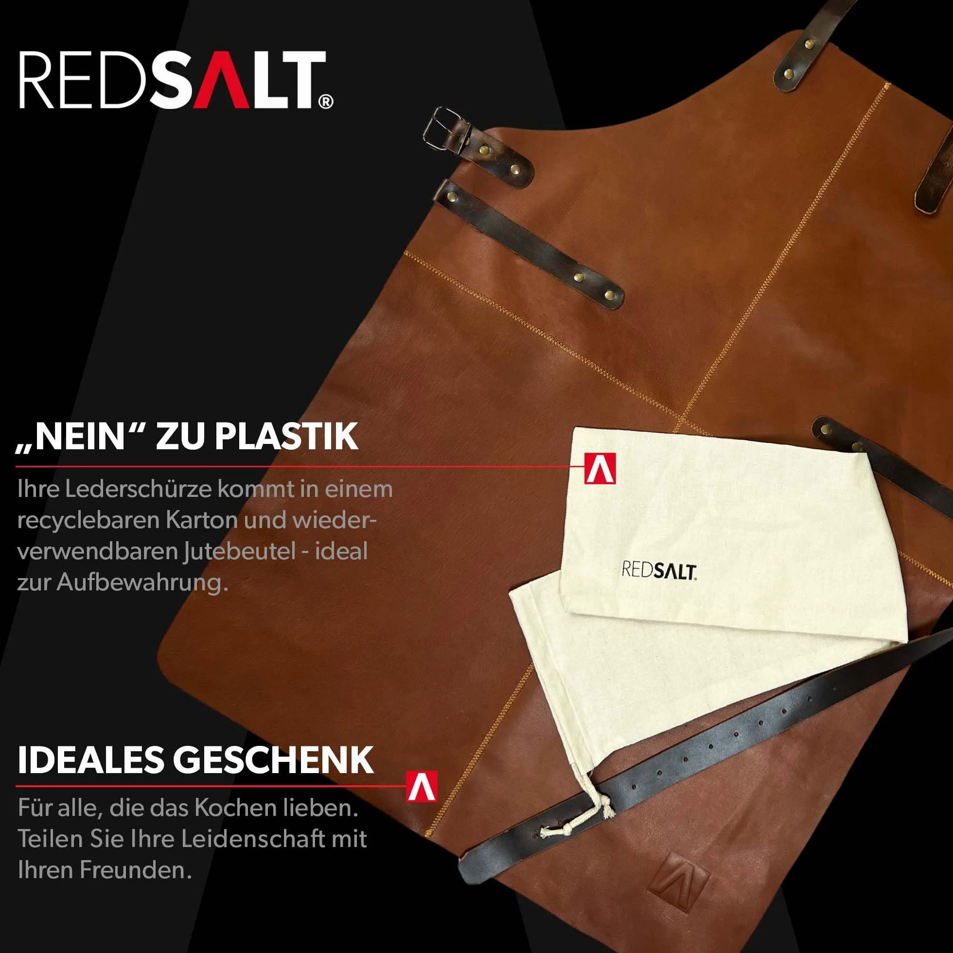 REDSALT® Fartuch skórzany klasy premium, 100% skóra bawola, 84 x 62 cm, profesjonalny fartuch do grillowania | fartuch roboczy do użytku na zewnątrz, do kuchni, gastronomii, baru, baristy; fartuch