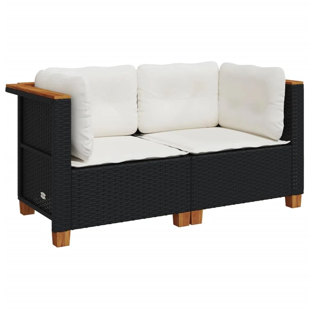 2 x narożna sofa ogrodowa, z polirattanu, kolor czarny, z tapicerowanymi poduszkami, zdejmowane pokrowce, modułowa konstrukcja, meble do salonu, sprzęt ogrodowy, zestaw 2 szt
