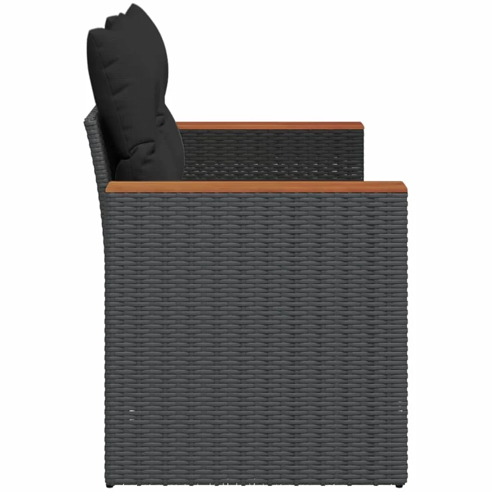 vidaXL Sofa ogrodowa z poduszkami, 2-osobowa, czarna, z polirattanu