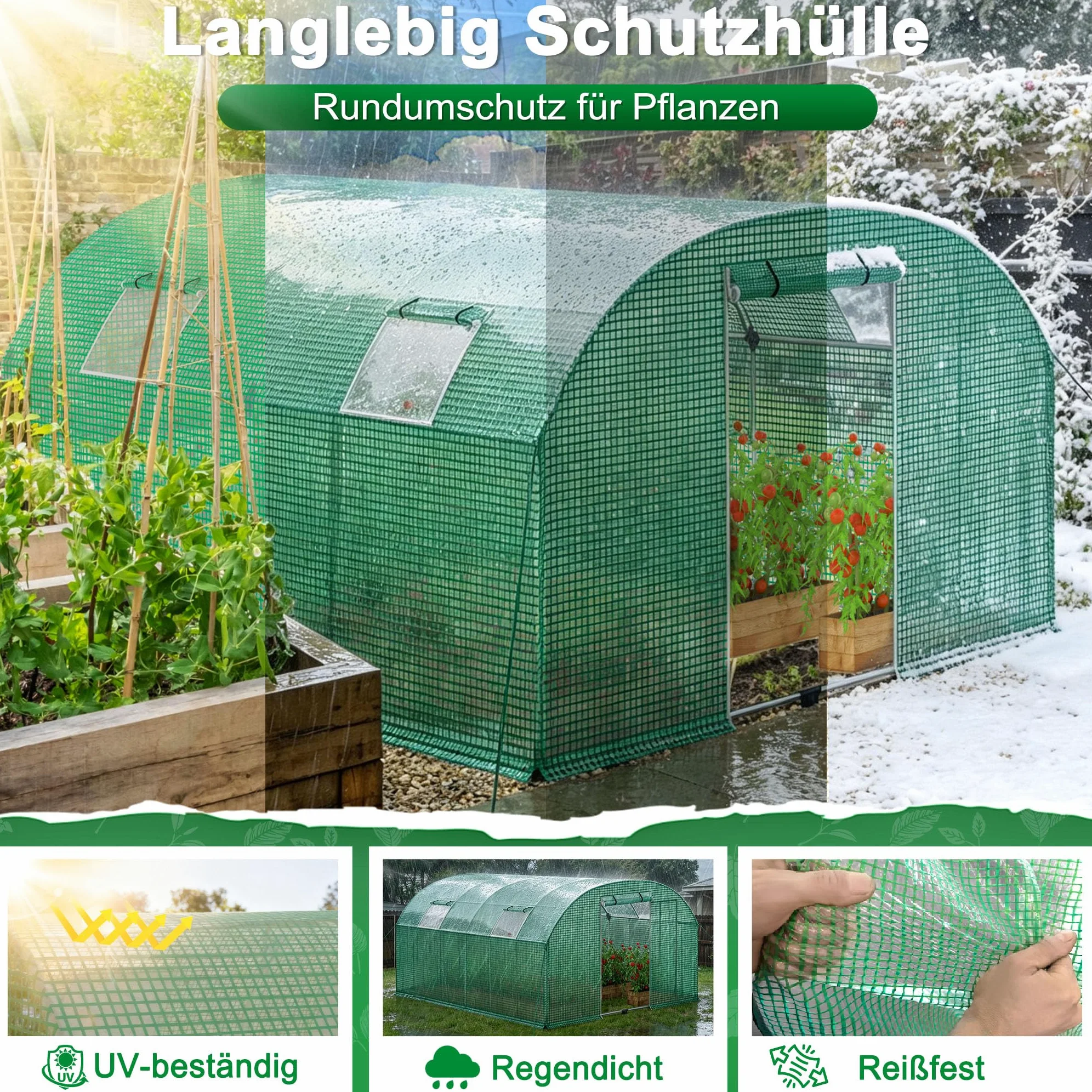 Szklarnia foliowa, 300 x 600 x 200 cm, odporna na warunki atmosferyczne, tunel foliowy, ochrona przed promieniowaniem UV, tunel do roślin, owoce, warzywa, kwiaty, namiot do roślin z oknem