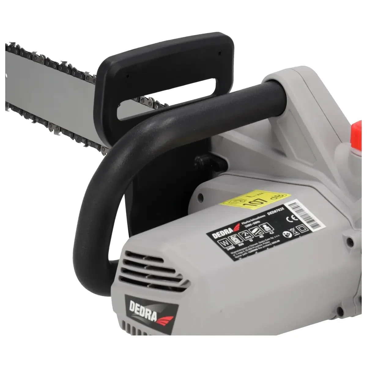 Dedra DED8702 – pilarka łańcuchowa elektryczna 2400 W, prowadnica 40 cm, łańcuch Oregon, automatyczne smarowanie, beznarzędziowe napinanie, hamulec bezpieczeństwa