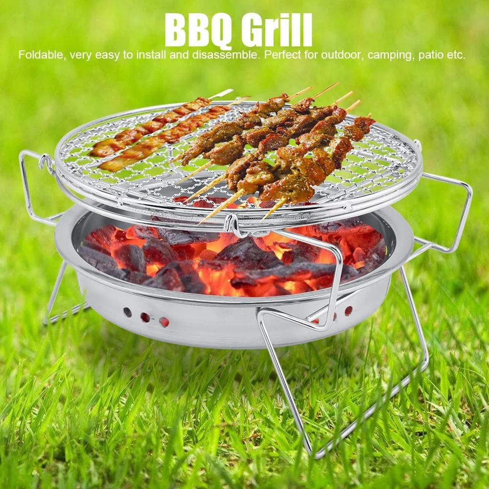 Przenośny grill ze stali nierdzewnej okrągła kuchenka kempingowa do gotowania na świeżym powietrzu / patio / nic mini składany grill z torbą do przenoszenia dla łatwej podróży