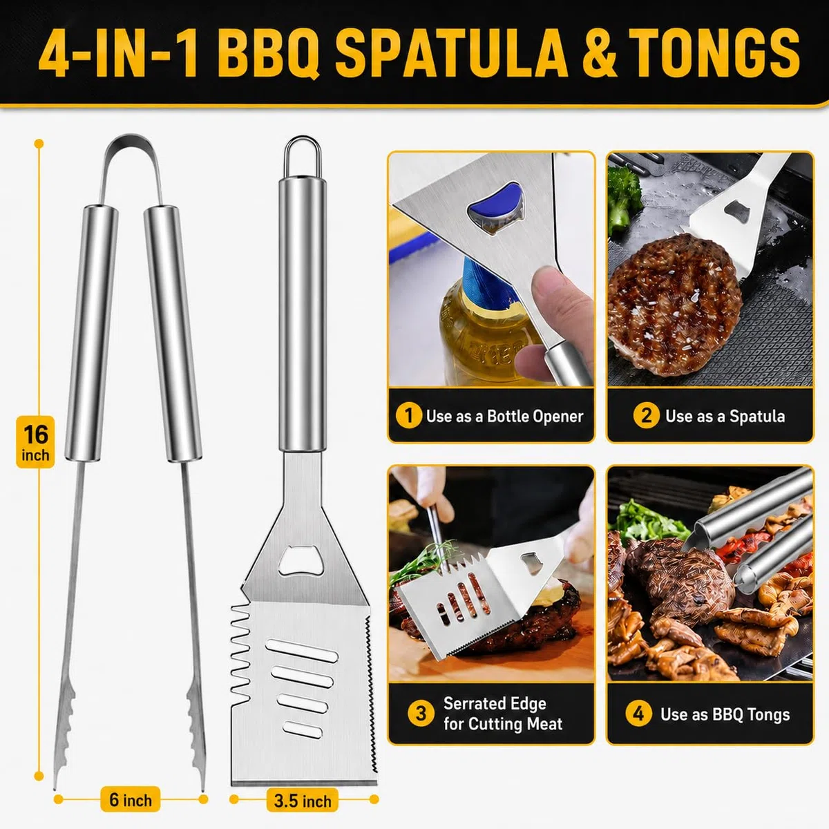 Taimasi - Zestaw 34 narzędzi do grillowania ze stali nierdzewnej z torbą do przenoszenia, termometrem, maty kempingowe, patio, mężczyźni i kobiety