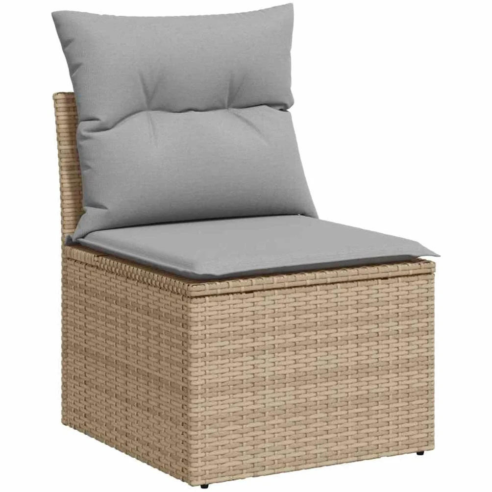 Modułowa sofa ogrodowa, 7-częściowy, z beżowego polirattanu z poduszkami i miejscem do przechowywania, łukowate podłokietniki, malowana proszkowo rama stalowa, wodoodporna torba