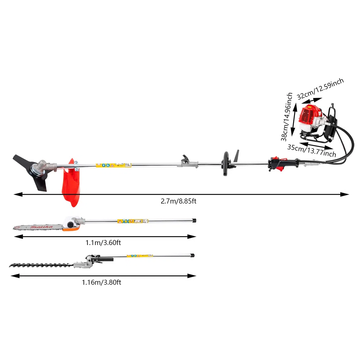 Kosiarka spalinowa 52 cm³, 2-suwowa, przenośna podkaszarka do trawy, gazowa, nożyce do żywopłotu, z 1-cylindrowym silnikiem benzynowym, chłodzona powietrzem
