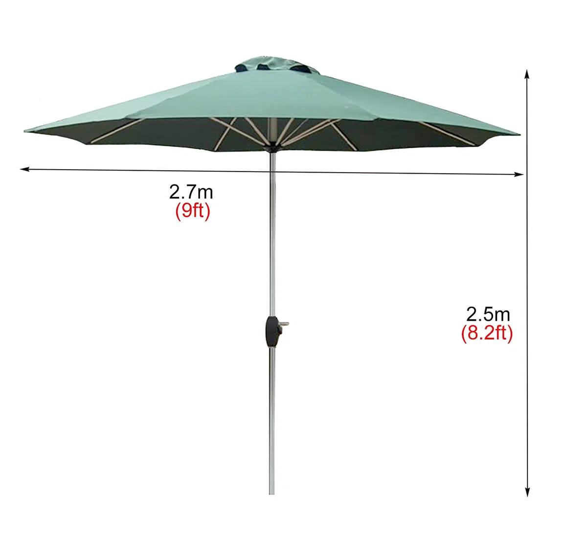 Parasol ogrodowy, duży parasol tarasowy, 2,7 m, parasol ogrodowy z aluminiowym drążkiem i korbą, zadaszenie do basenu podwórkowego
