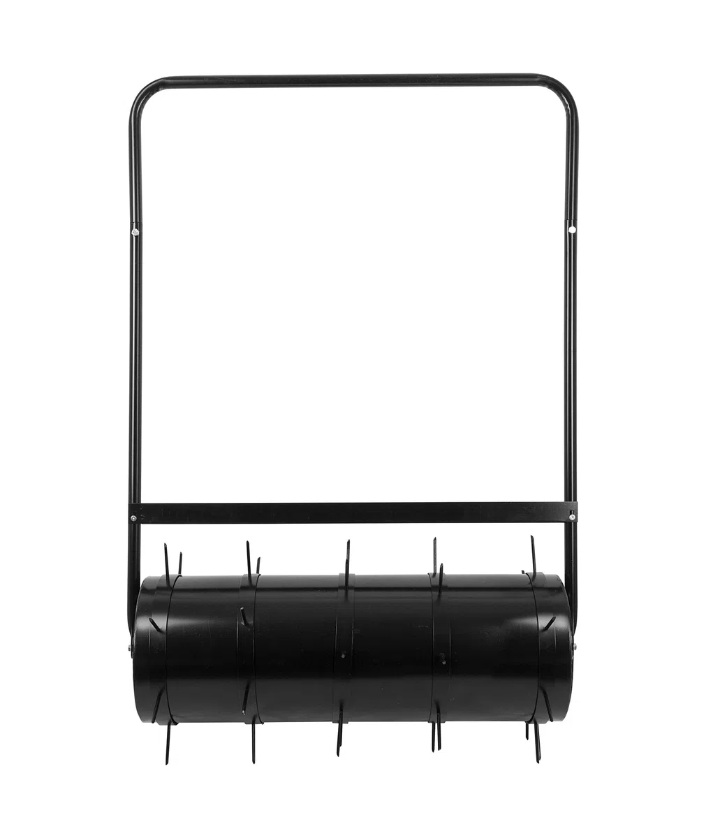 ADGO Walec Ogrodowy do Trawy Trawników z Kolcami Wysoki 50 x 28 cm, Stalowy Bęben Pojemność 30 L Napełniany Wodą lub Piaskiem, do Pielęgnacji i Zakładania Trawnika, Czarny, Wysyłka w Dwóch Paczkach